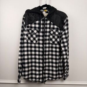 Raw Yarn Industries Mens Medium Black Buffalo Plaid‎ Full Zip Flannel Hoodie